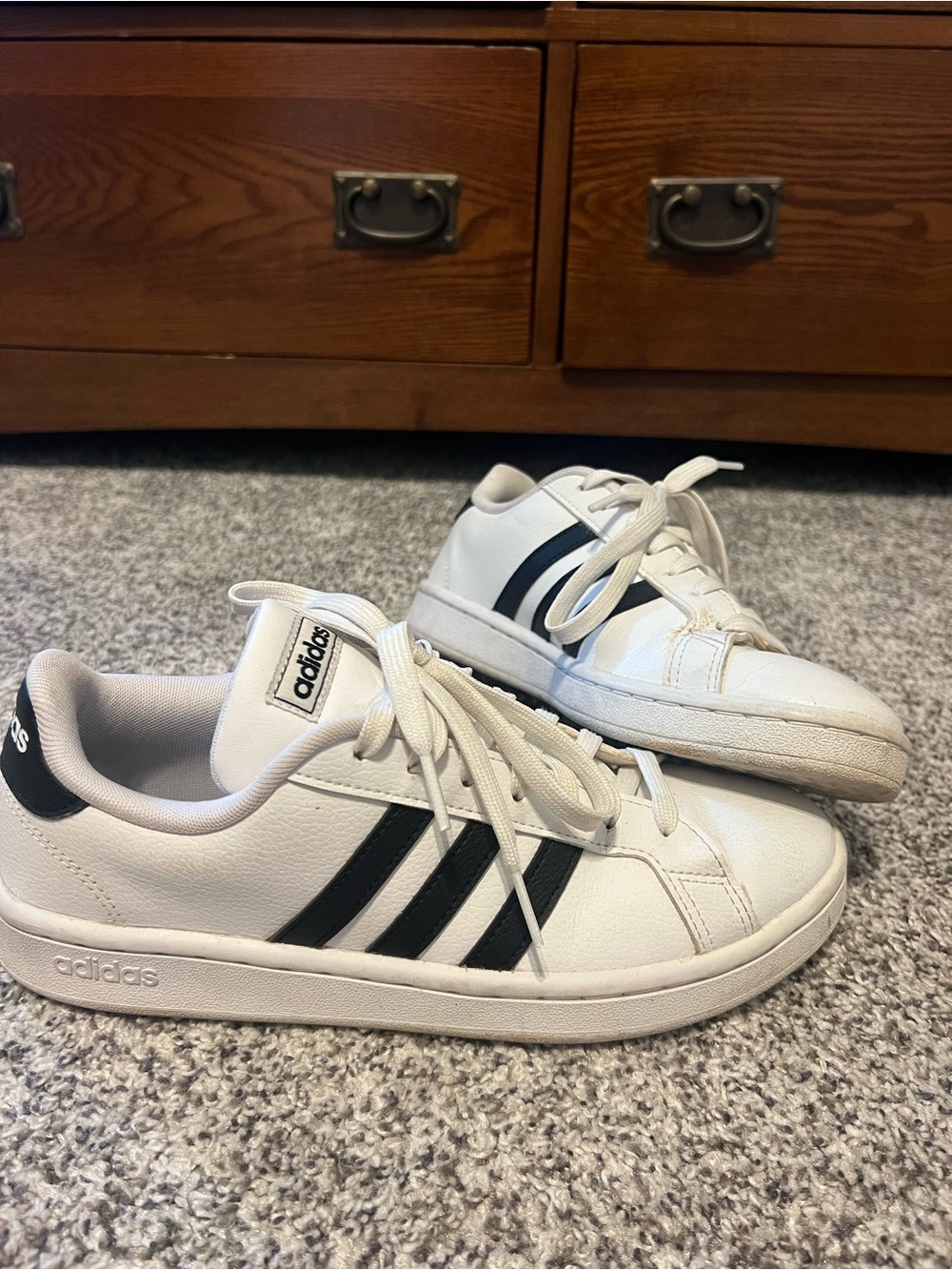 Adidas Women’s Grand Court White Sneakers with Black Stripes SZ 7.5